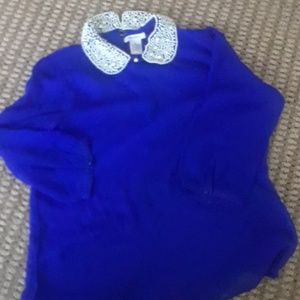 Beaded Collar Size M Blue Dizzy Lizzy Top